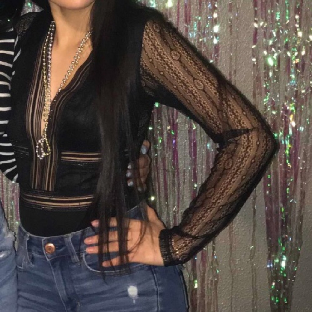 Black laced see thru top